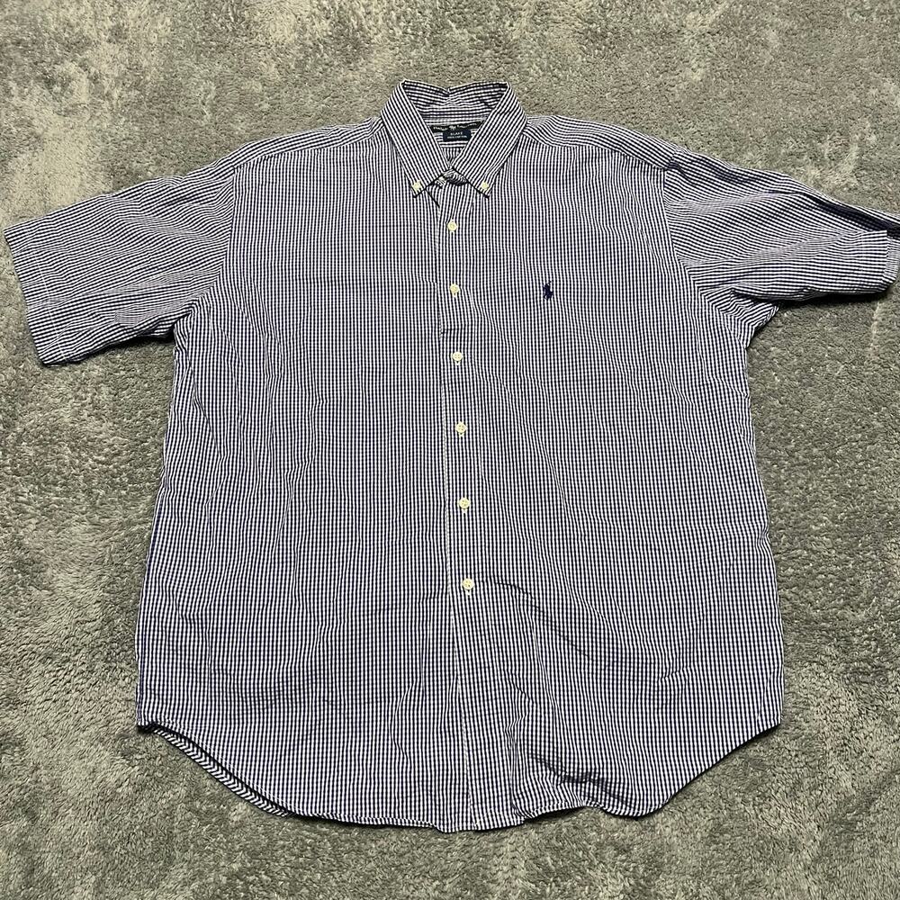 Polo Ralph Lauren Blake Shirt Mens Large Check Plaid Button Purple Blue Pony